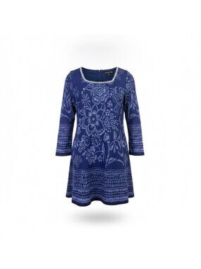 Harper 241 Womens Indigo Floral Print TunicShirt 3/4 Sleeves Size M